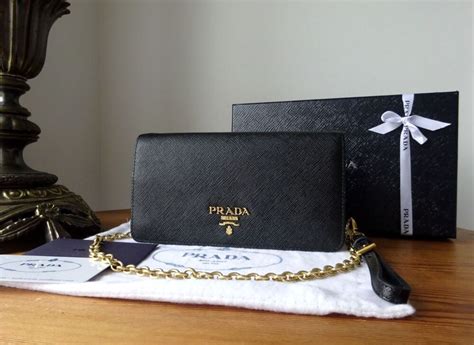 prada saffiano leather chain wristlet